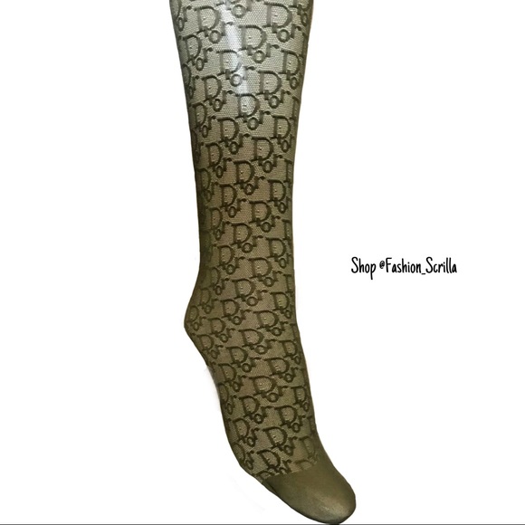 Dior Vintage Green Olive Y2K Oblique Monogram Logo Sheer stocking socks - Picture 7 of 7